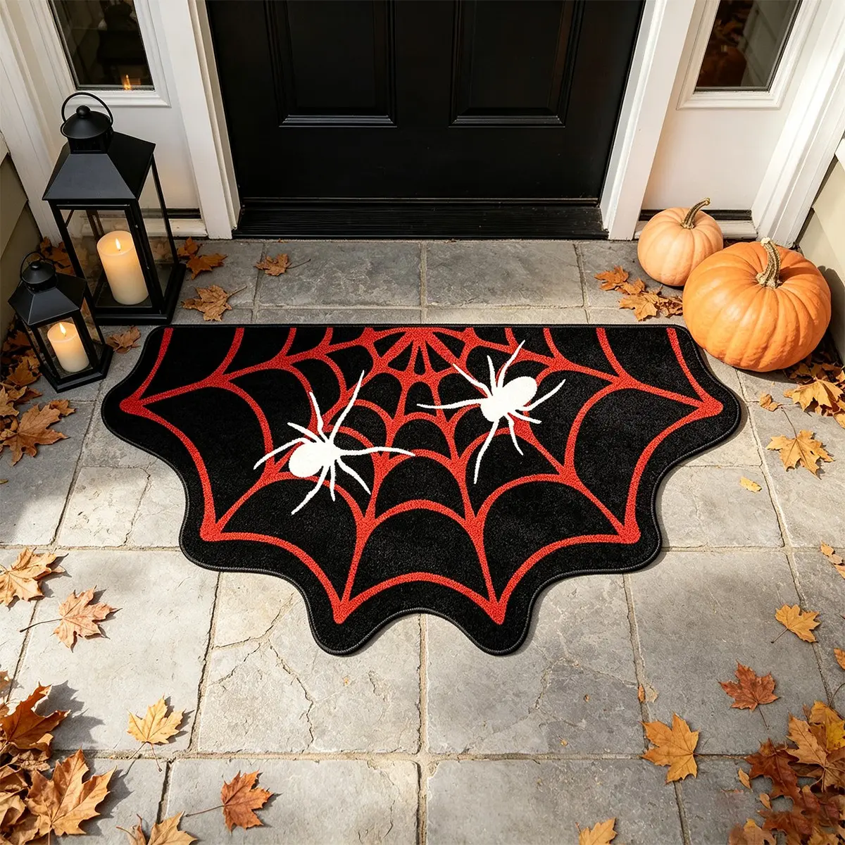 Halloween Entry Mat, Spider Web Rug, Reflective Short Pile, Halloween Gift, Halloween Home Decor Carpet, Suitable for Entrance, Living Room, Kitchen, Outdoor