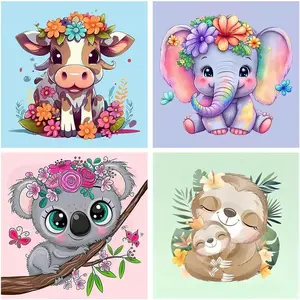 bleihum 4 Pack Paint by Numbers for Kid Ages 4-8,Animals Paint by Number Kits for Kids, DIY Animal Oil Painting for Home Decoration (8x8inch)