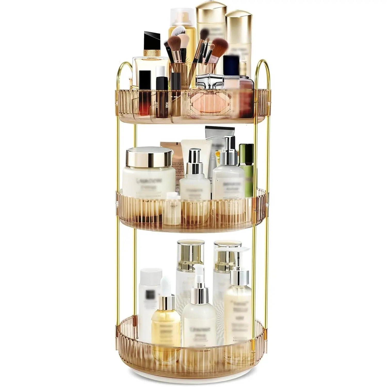 360 Rotating Makeup Organizer for Vanity,3 Tier Large Capacity Skincare Organizers,Bathroom Counter Organizer, transparent Spinning Perfume Organizer & Vanity Organizer (Gold-3 Tier)