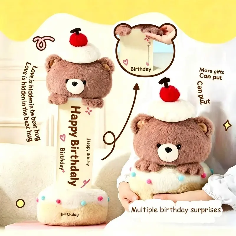 1 Piece Creative Cute Pull-out Cake Bear Plush Toy, Soft Stuffed Animal Doll, Surprise Cartoon Bear. Sweet birthday gift, great for bedroom and home decor. Ideal surprise present for kids, girls, family and fans.