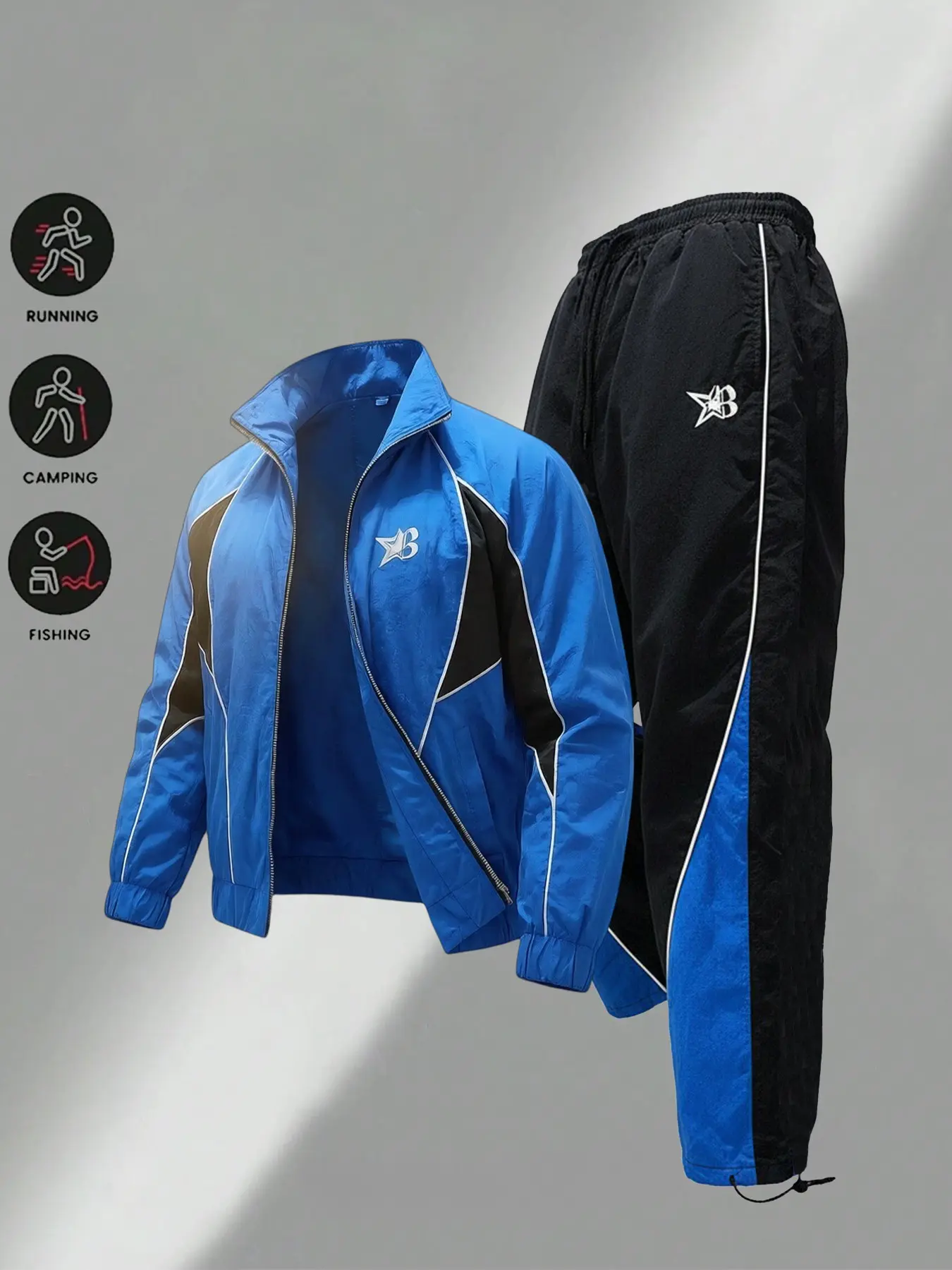 Men's Trendy Color Block Tracksuit 2-Piece Set, Exercise Clothing Set, Lightweight Stand Collar Zip-Up Jacket + Drawstring Cuffed Jogger Pants. Multi-Wear Design, Perfect for Gym Workouts, Running, Street Style & Daily Commute, Sets Tracksuits