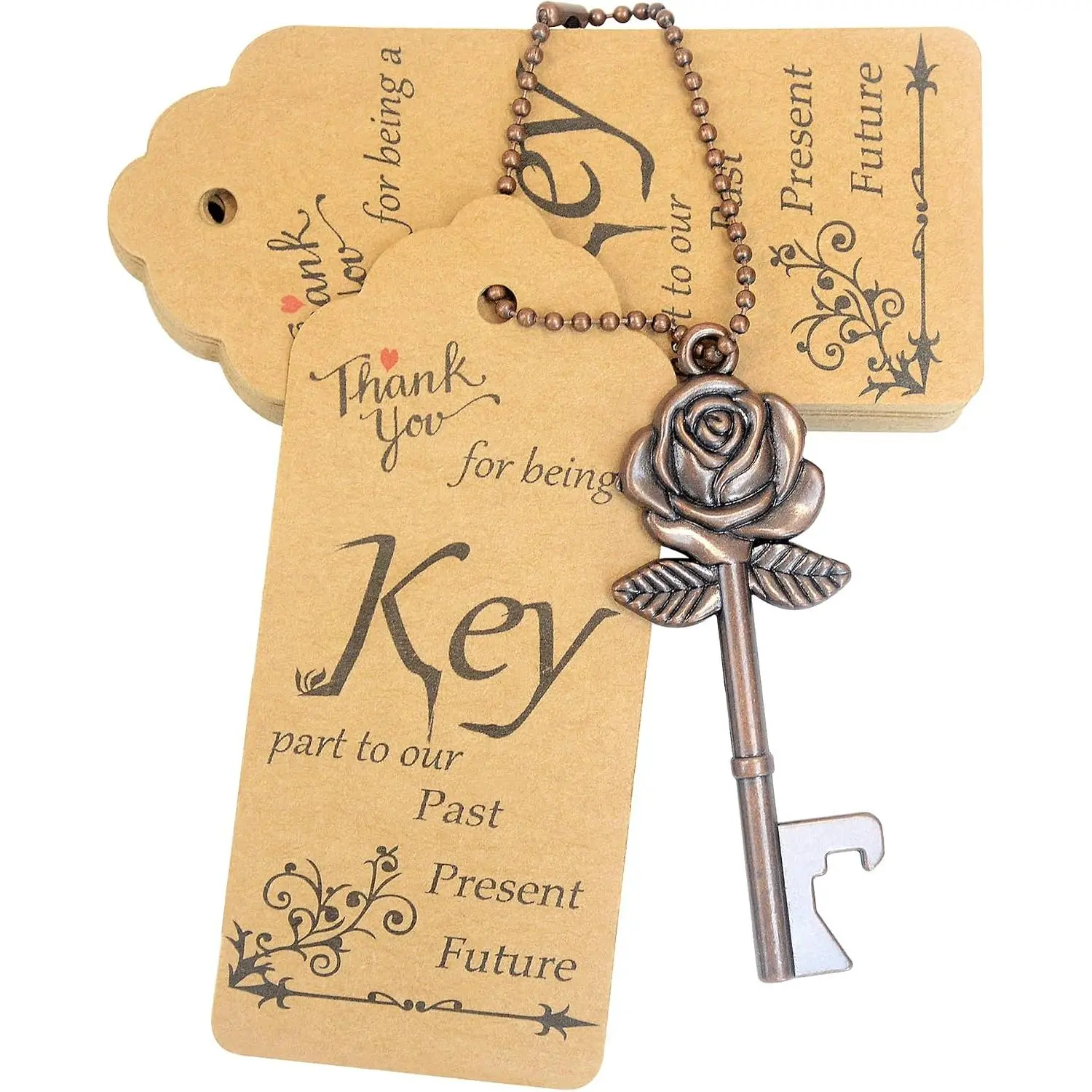 100 count Wedding Favors Rose Key Bottle Opener for Bulk Wedding Guests Gifts  Skeleton Key Opener with Escort Tag Cards and  (Copper)