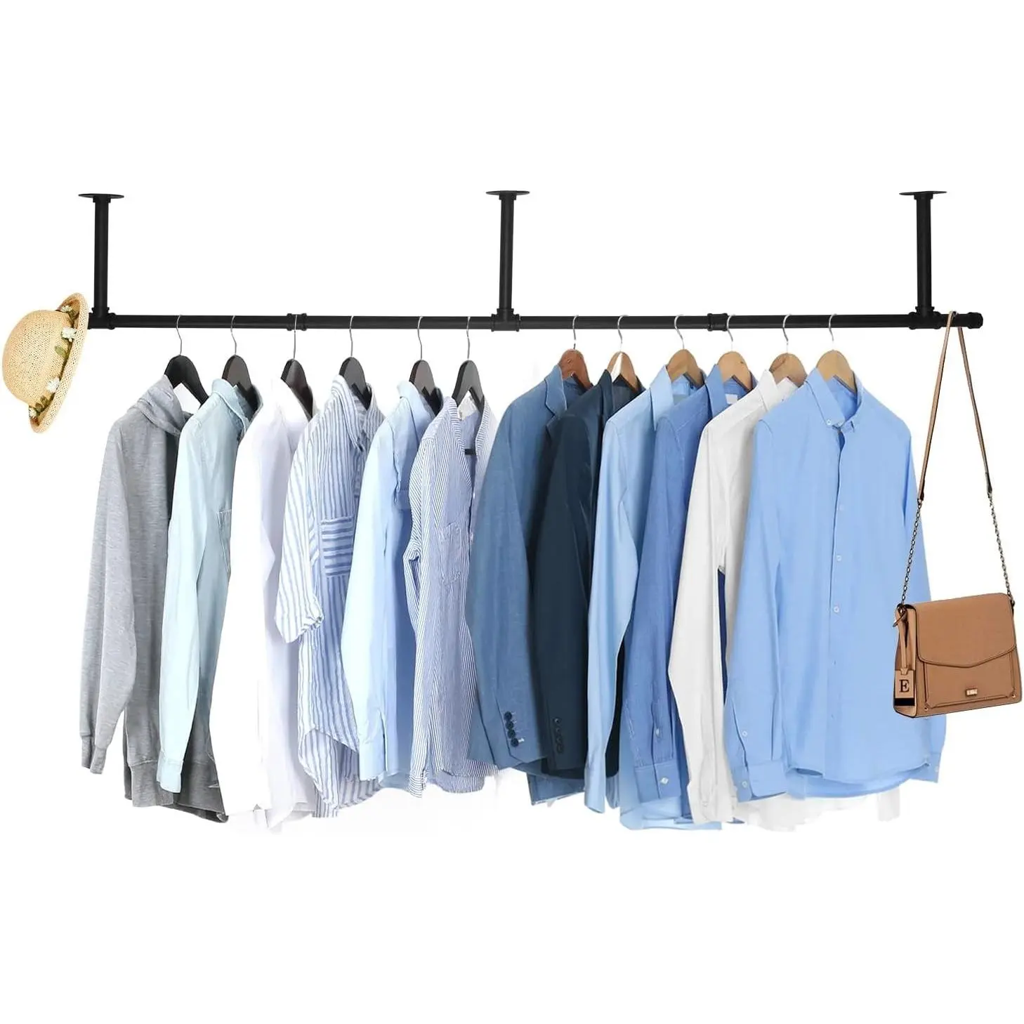 72-Inch Industrial Pipe Ceiling Mount Clothes Garment Rack, Heavy Duty Hanging Rod Bar for Laundry Room, Max Load 135 LbGift