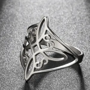 Witch Knot Stainless Steel Ring Wiccan Cross Celtics Knot Women Men Rings Witchcraft Good Luck Protection Amulet Birthday Gifts