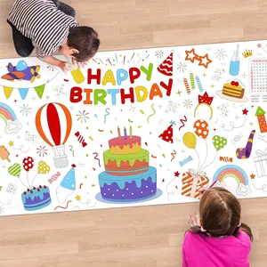1 Pack Birthday Coloring Tablecloth Disposable Birthday Tablecloths 30x72 Inch Coloring Table Cloth Paper Tablecloth Rectangle Table Cover