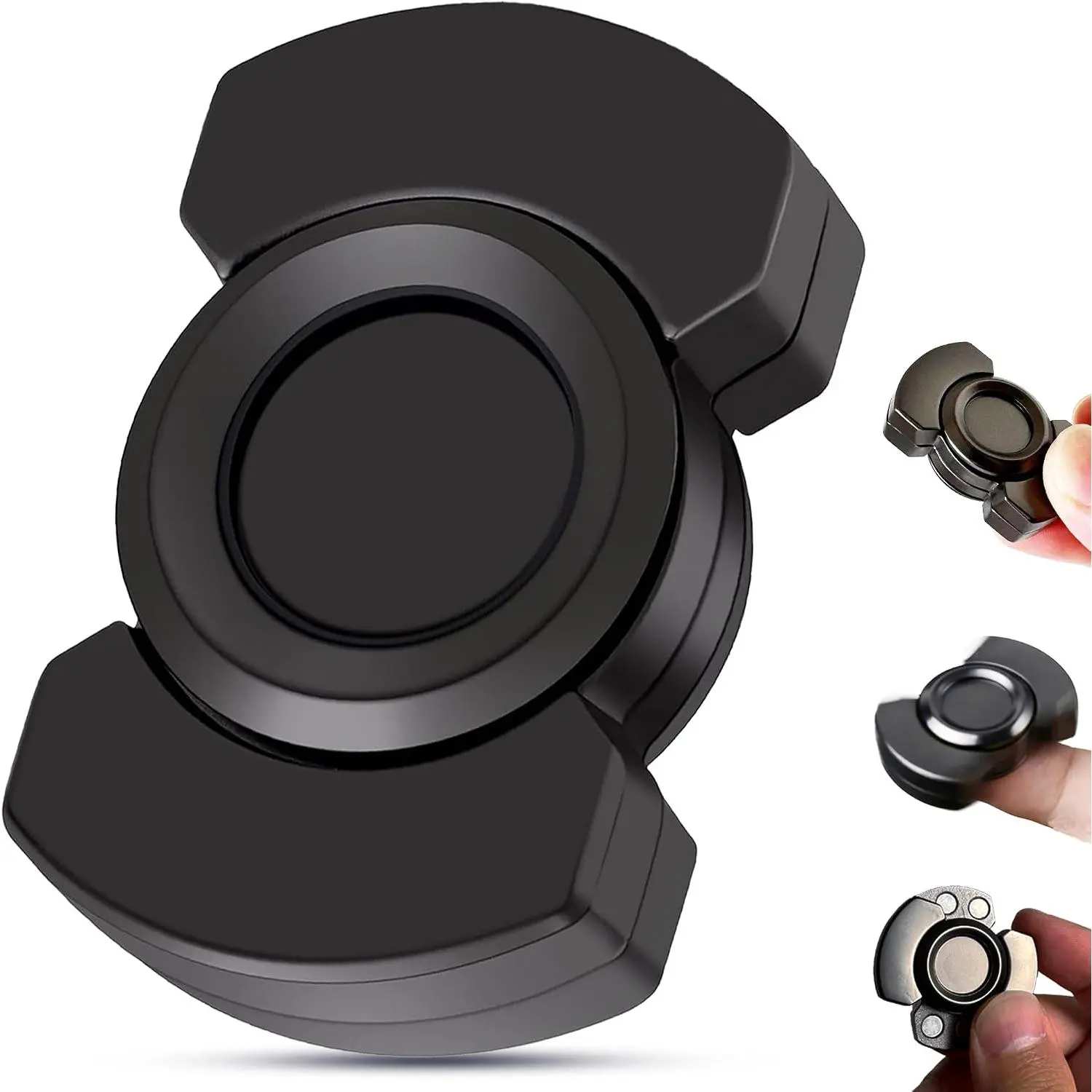 3 in 1 Metal Fidget Toys for Adults - Fidget Slider Spinner Clicker Haptic with Smooth Stable Spin, Small Desk Spinner Toy for Stress Relief, Premium Zinc Alloy, Black