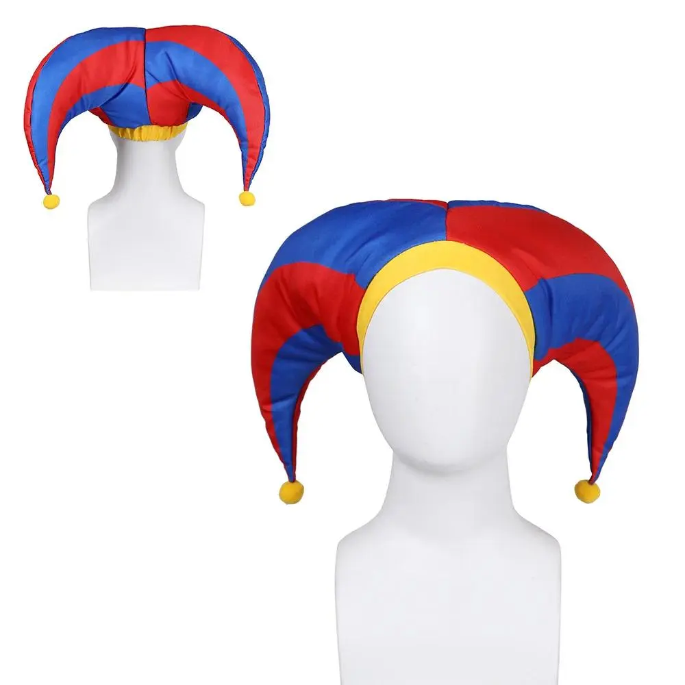 Pomni Cosplay Jester Hat, Cartoon Circus Character Headwear with Bells for Kids and Adults, Halloween Party Costume Accessory, Accessories