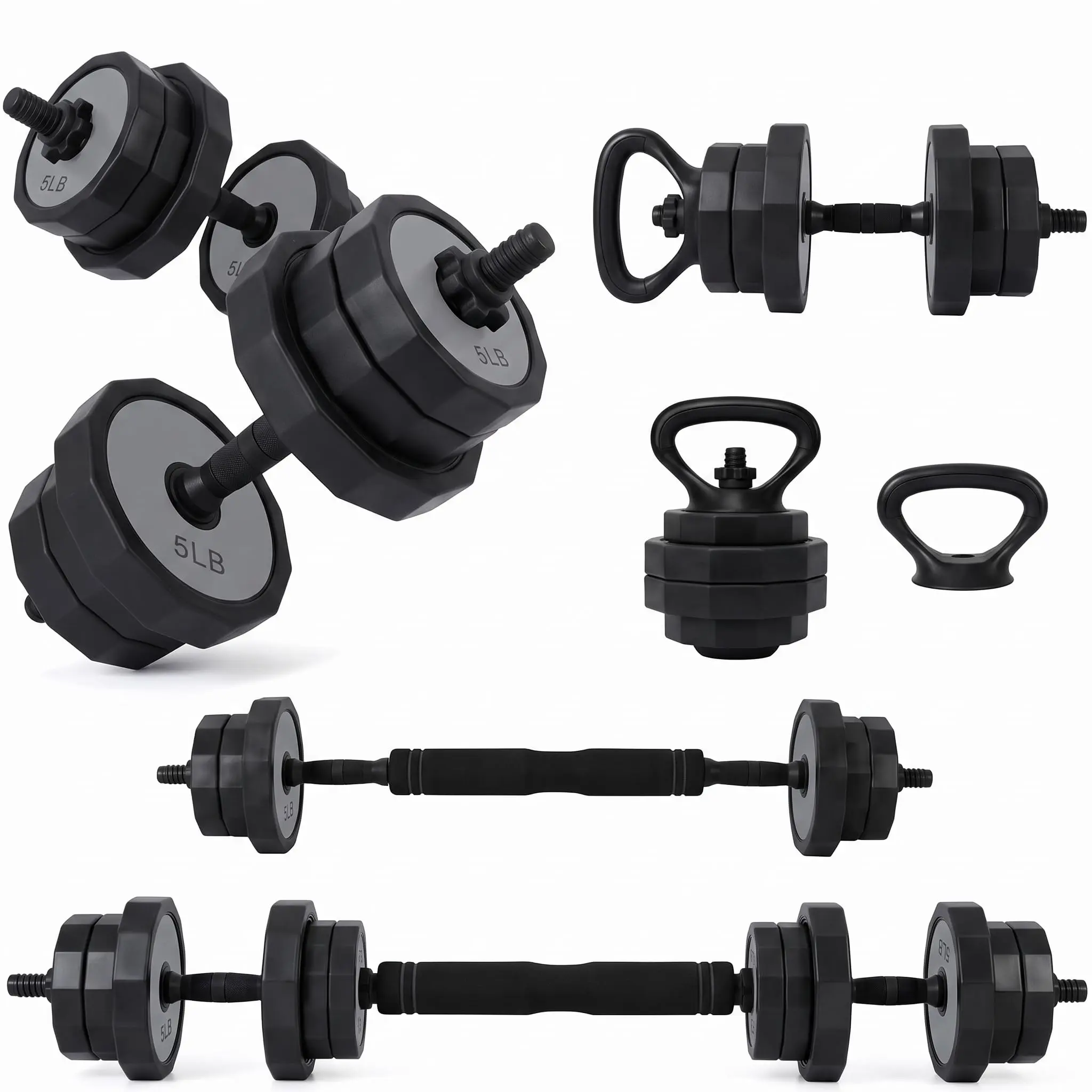 4-in-1 Adjustable Dumbbell Set 45/65/85 lbs – Free Weight Set with Kettlebell, Push Up Stand, and Weight Plate for Home Gym Fitness Exercises