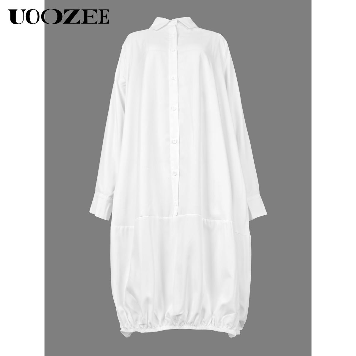 Women's Long Sleeves Loose Solid Color Lapel Collar Midi Dresses Shirt Dress