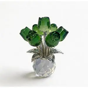 Emerald Green Crystal Rose Bouquet in Box - Decorative Flower Ornament, Forever Floral Gift for Mom, Nature Lover's Home Decor Keepsake