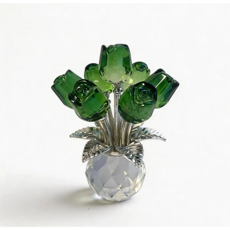Emerald Green Crystal Handmade Eternal Roses Bouquet in Box - Decorative Artificial Flowers, Desk Decor, Natural Beauty Gift for Mom, Home Decor Supplies Keepsake, Flower Design Decorations