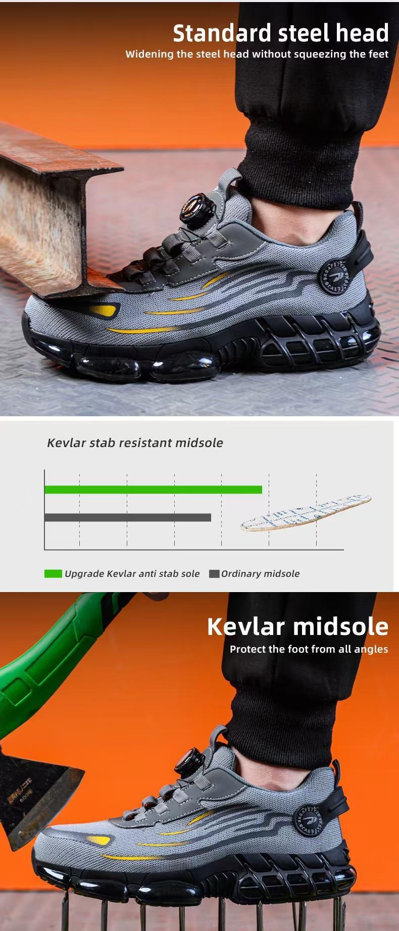 【Nano Composite Toe】Men's Lace Up Low Top Anti Piercing & Anti Smashing Safety Shoes with Rotating Button, Casual Comfortable Breathable Contrast Mesh Work Shoes, for Outdoor Work composite toe shoes