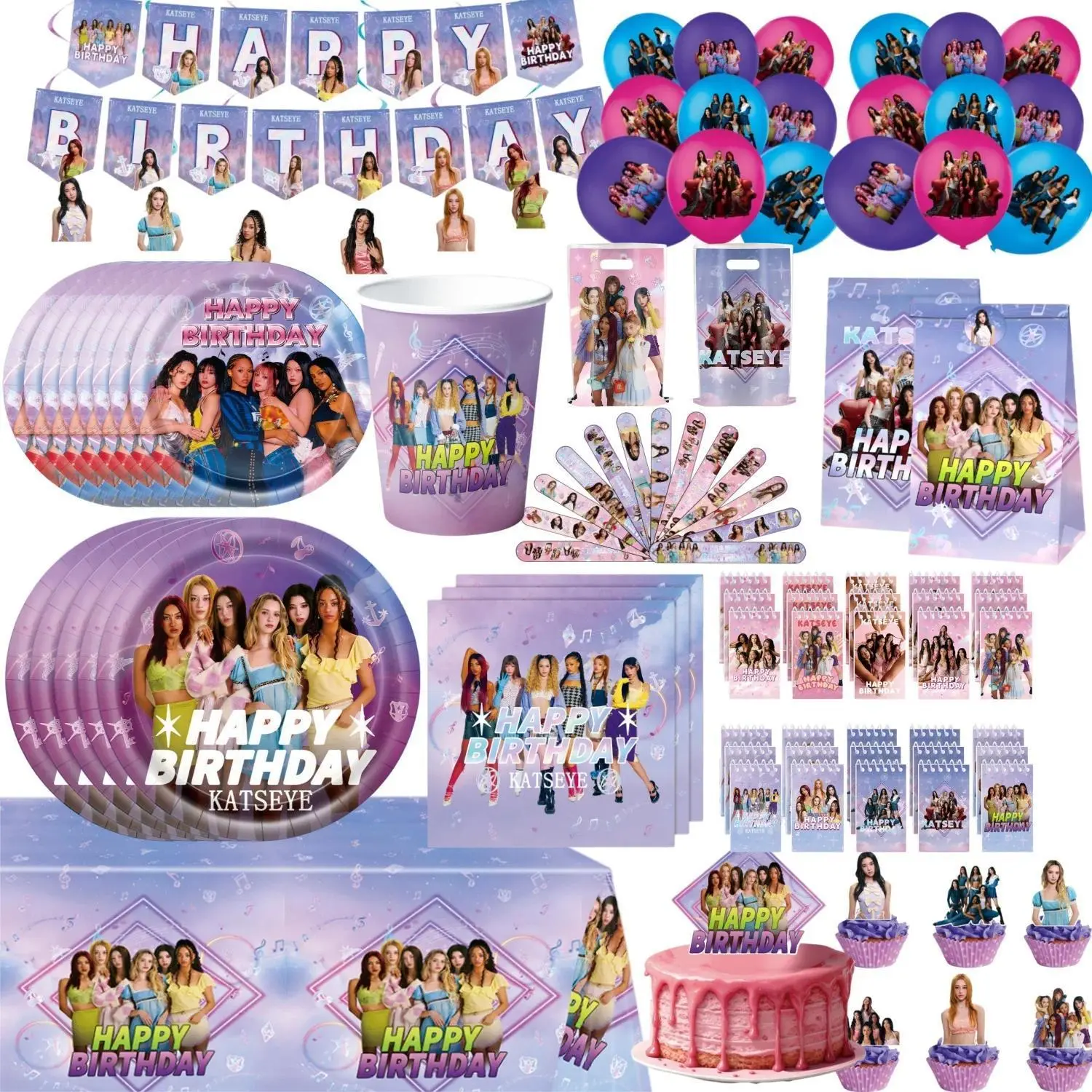 K-Katseye Birthday Party Decoration Girl Group Theme Balloon Cup Plate Tablecloth Banner For Girls Festival Party Gifts Supplies
