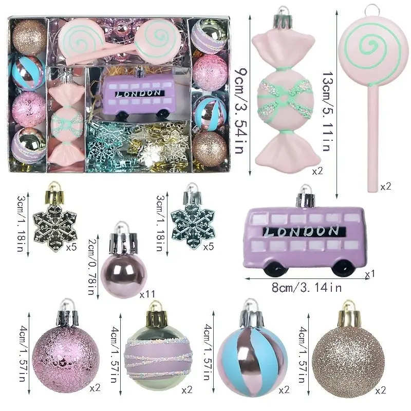 Christmas Macaron Ball Set, Unisex Candy Series, Painted Plastic Balls, Christmas Tree Ornaments, Festive Holiday Decorations