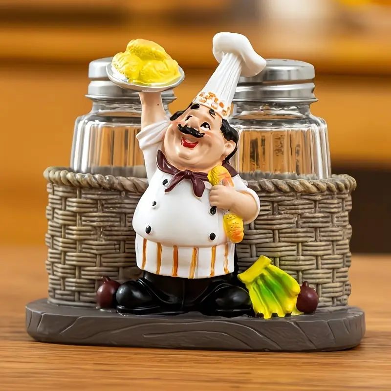 1PC Chef Holder Glass Salt And Pepper Shakers, Spice Dispenser for Home Kitchen Restaurant Fried Chicken Shop Cafe, Decorative Condiment Bottles for Picnic Christmas Party Decor