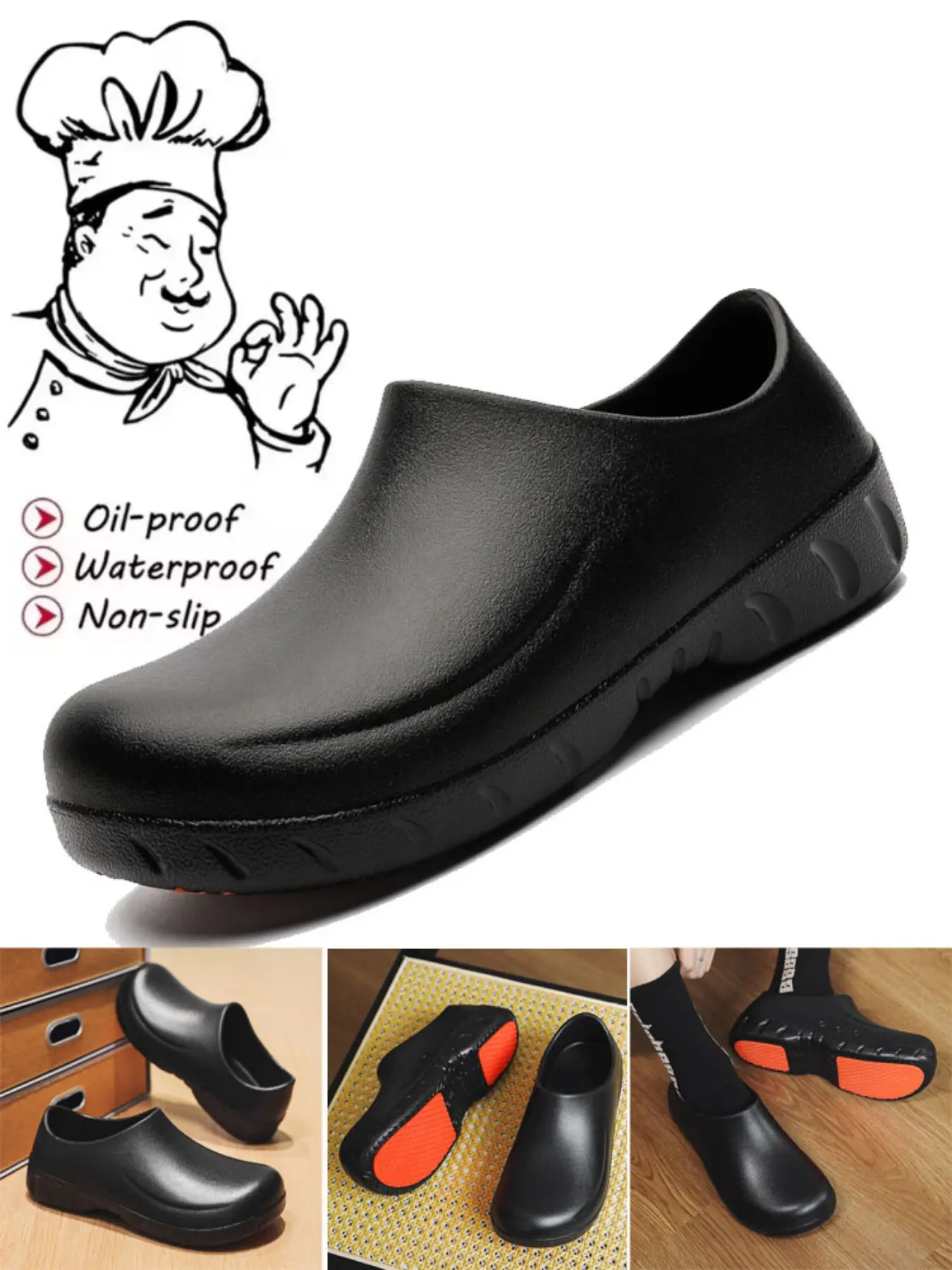 Men's Chef Work Shoes, Worker Shoes, Eva Waterproof Anti-Oil Non-Slip Closed-Toe Slippers, Ideal for Restaurant Kitchen Jobs, Durable and Comfortable