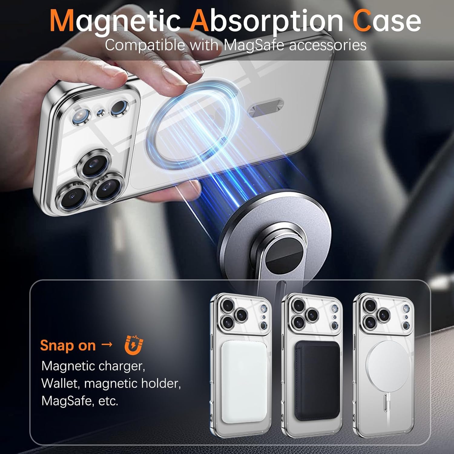 Luxury Magnetic Wireless Charge Plating Clear Phone Case for iPhone 17/16/15/14/13/12/11 Pro Max Plus Ultra-Compatible with Magsafe, Thin Soft TPU Shockproof Transparent Cover with Camera Lens Protector Film for iPhone 17 Pro Max