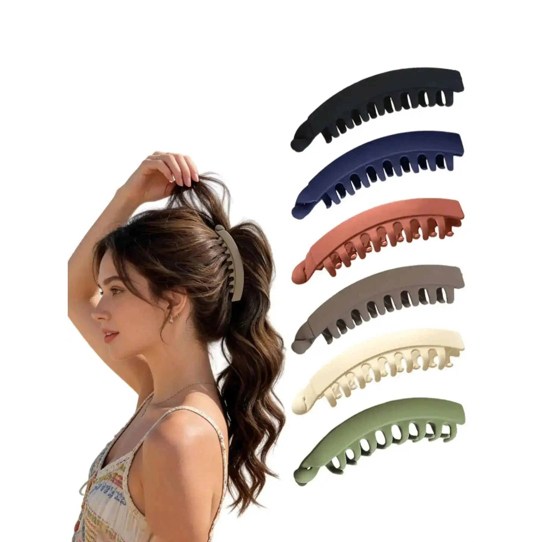 Women's 6-PCS Resin Dopamine Matte Banana Clips, All-Seasons High Ponytail Hair Accessories, Elegant Cute Everyday Hair Clips