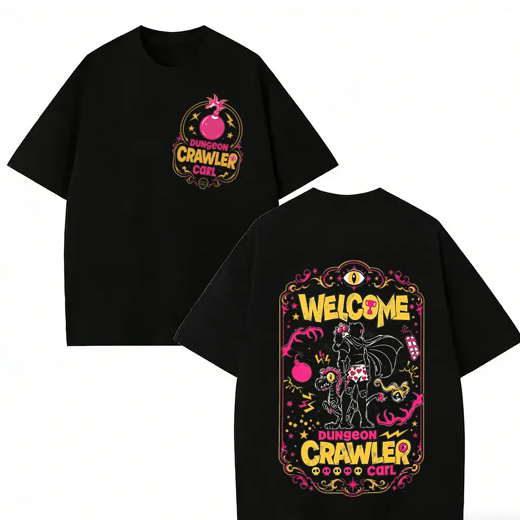 Dungeon Crawler Carl Halloween Cotton T-Shirt - Short-Sleeve, Round Neck, Casual, Fashion LitRPG DCC Fantasy Gamer Graphic Top, Spooky Party Apparel Gift for Gamers, Shortsleeve, Tshirt, Menswear