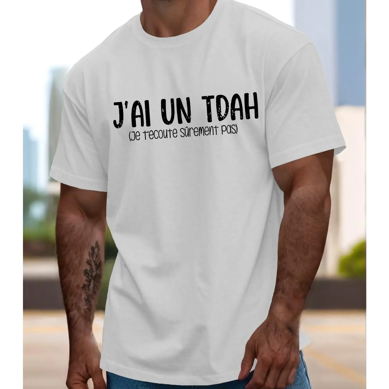 J'ai Un Tdah French Funny Slogan Graphic Cotton T-Shirt, Comfort Oversized Casual Fashion Outfit, Best Valentine Holiday Gift For Language Lovers, Partners & Friends