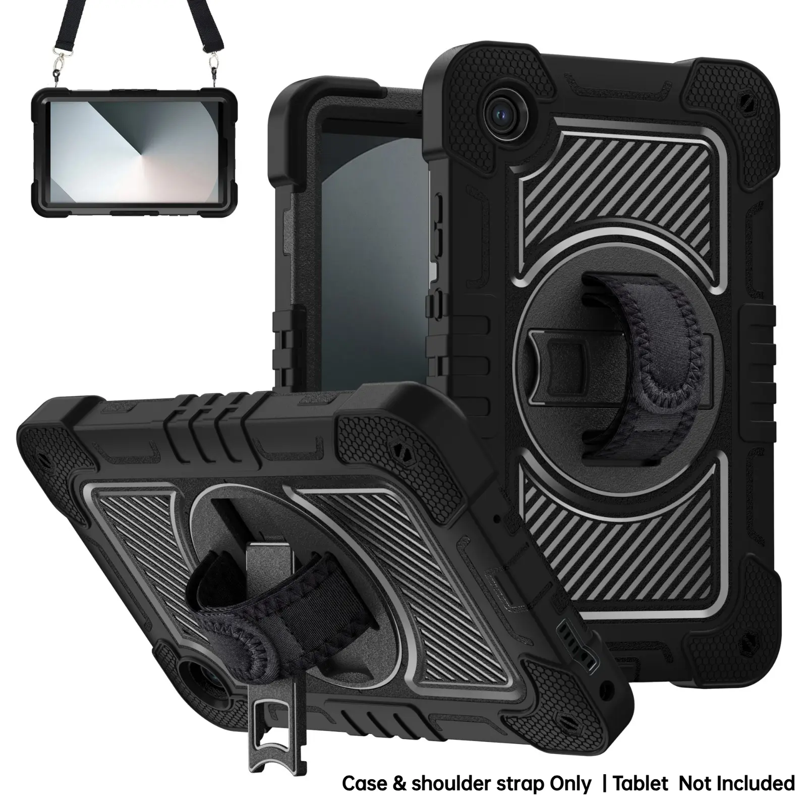 Tablet case compatible with Lenovo Tab One 8.7 Inch 2025 / Tab K9 TB305FU TB305XU, with a rotating stand, adjustable hand strap and shoulder strap, shockproof and drop-resistant -- Black/Red