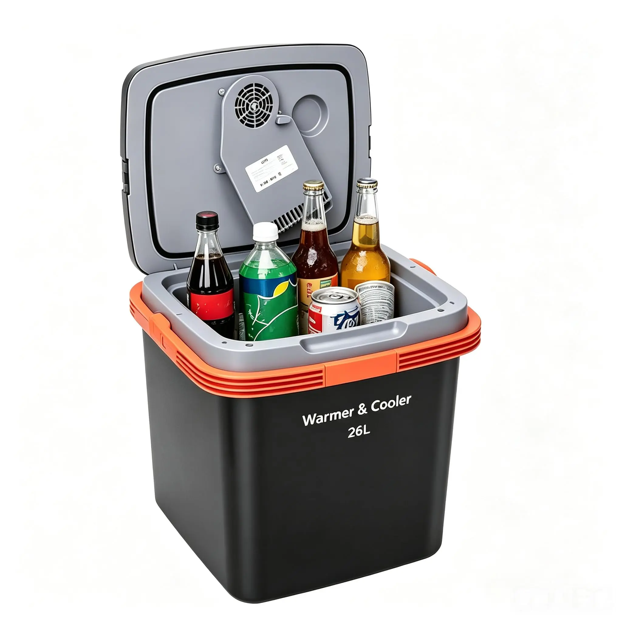 26L Compact Portable Fridge Cooler/Warmer for Cars - 12V DC Electric Refrigerator with Auto-Lock Handle, Dual Power Source for Road Trips, Camping, Home & Car Use