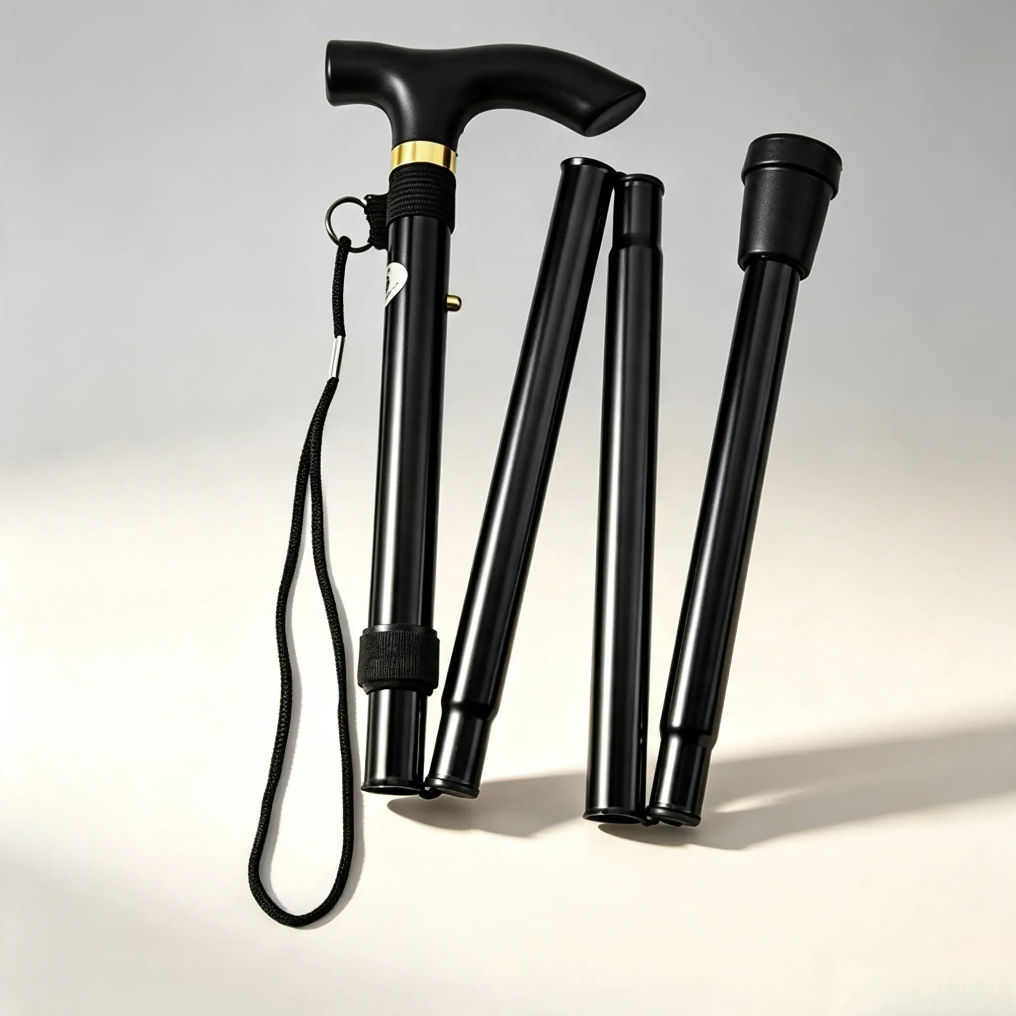 Foldable 5-Section Adjustable Walking Cane, Lightweight Aluminum Alloy Trekking Stick with Rubber Tip, Portable Anti-Shock Hiking Pole for Long Distance Travel, Black