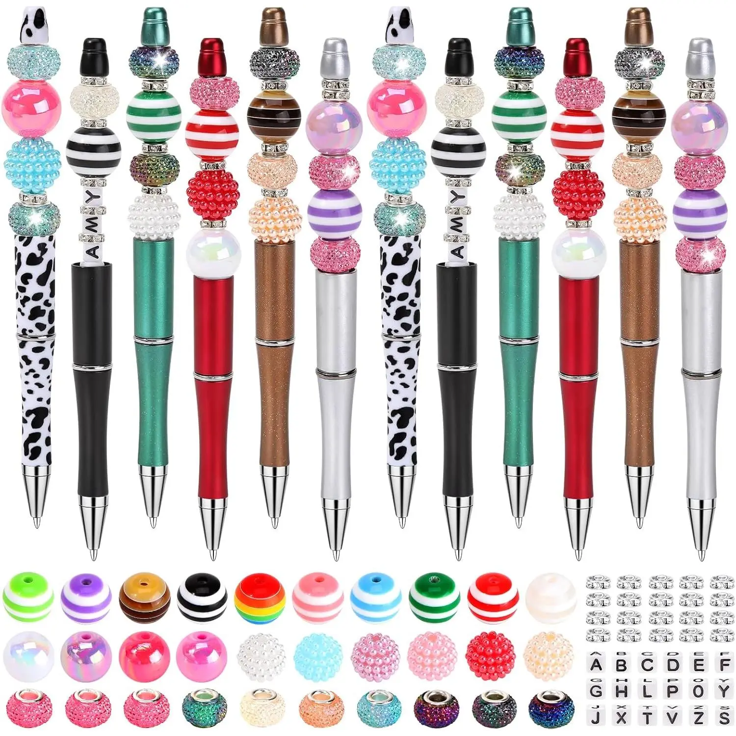 192 count DIY Beaded Pens Kit - Beads beadable Supplies Bulk  Art Pen,Beads for pens Making kit