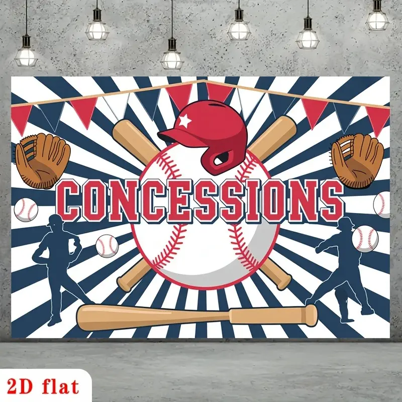 2D Flat Baseball Party Banner | Baseball Bat, Helmet & Glove Sports Backdrop | Single-Sided Polyester | Metal Grommets for Easy Hanging | Birthday Party, Sports Event, Baseball Club & Indoor/Outdoor Decor