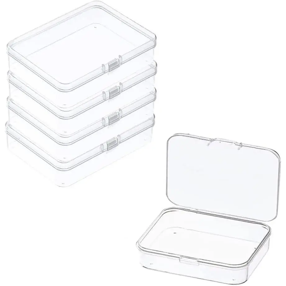 4 count Mini Plastic Storage Containers Box with Lid,Clear Rectangle Box for Collecting Small Items, Beads,  Pieces, Cards, Crafts Accessories(4.45 x 3.3 x 1.18 Inch)