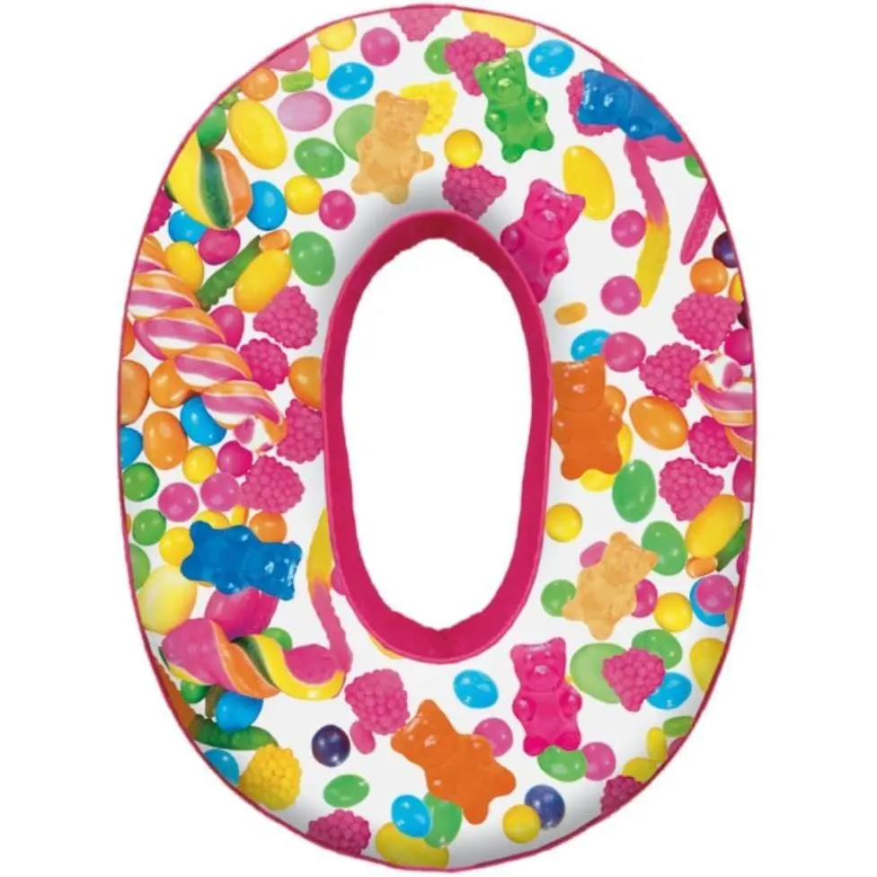 iscream Lettermania O Initial 16" Candy Collage Print Fleece Back Microbead Pillow