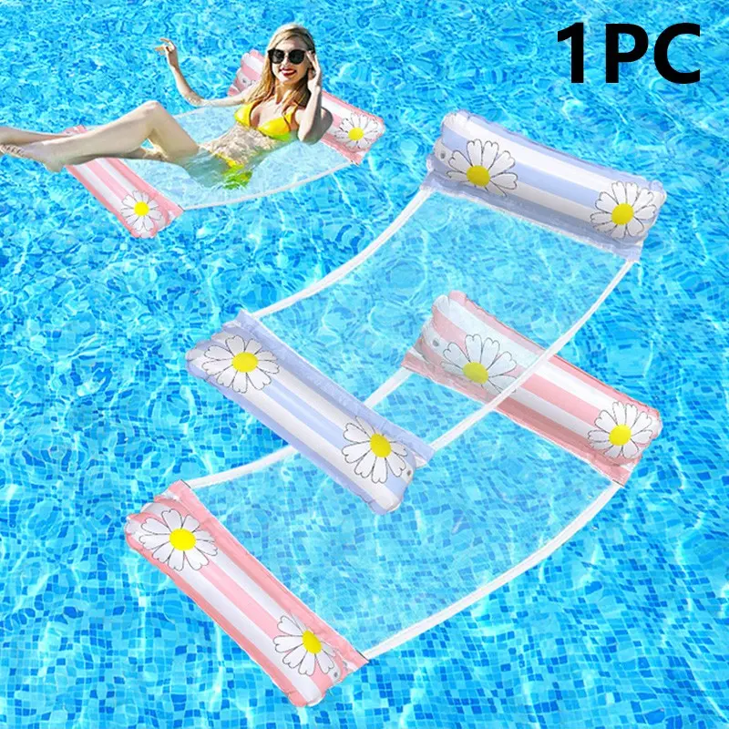 Foldable Two-Tube Daisy Float Bed, Inflatable Water Lounge Chair for Pool and Beach Parties, Summer Fun Floating Furniture, Inflatable Pool Floaters, Inflatable Water Lounger