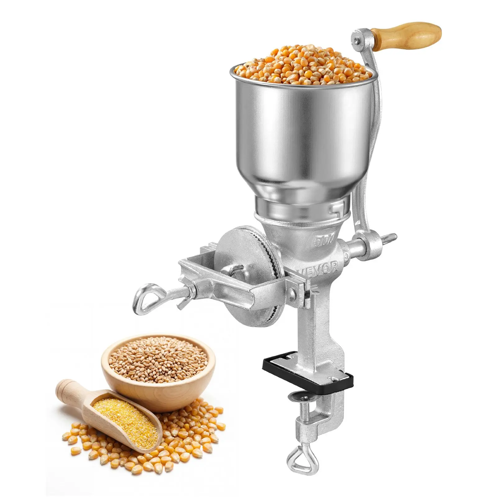 【Summerfinds】Heavy-Duty Cast Iron Manual Grain Mill, High Hopper, Hand-Crank, Stable Table Clamp for Home Use, Home Brewing Grains Processing
