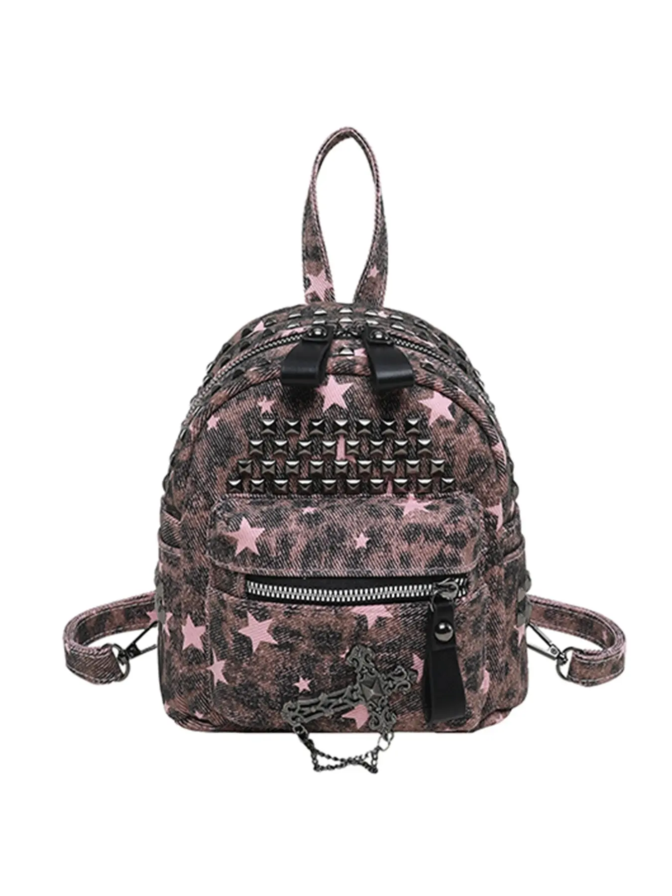 Star Rivet Mini Backpack, Vintage Leopard Print, Adjustable Straps, Dual Shoulder Crossbody, Sweet Cool Girl Bag, Christmas Gift, Valentine's Day Present