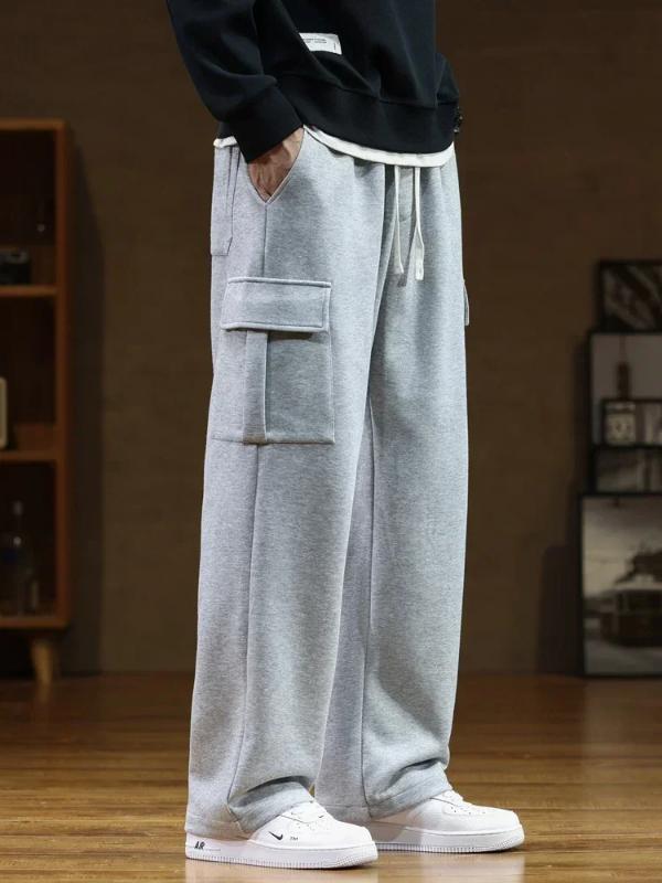 Kyn Apparel 2026 New Sweatpants Men Multi-Pockets Drawstring Cotton Casual Wide Pants Male Loose Straight Trousers Large Size 8XL