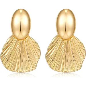 Gold Plated Earrings Dangle Chunky Fan-shaped Earrings Shell Earring for Women Two-Tone Fashion Statement JewelryGift.