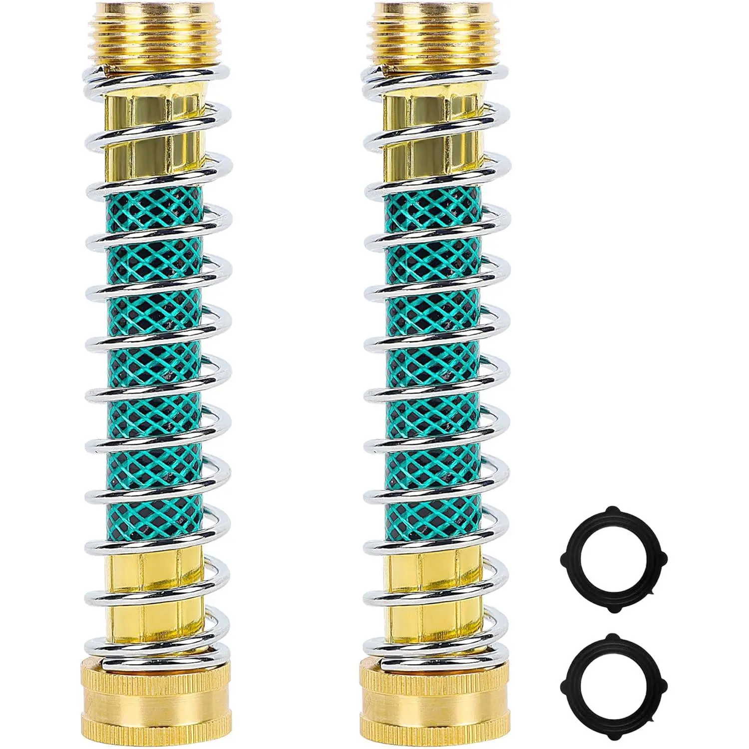 2 Packs Garden Hose Extension Adapters, 5.7"L Hose Protectors with Coil Spring, Brass Hose/Pipe Connectors with 3/4" Threaded Hose Fittings