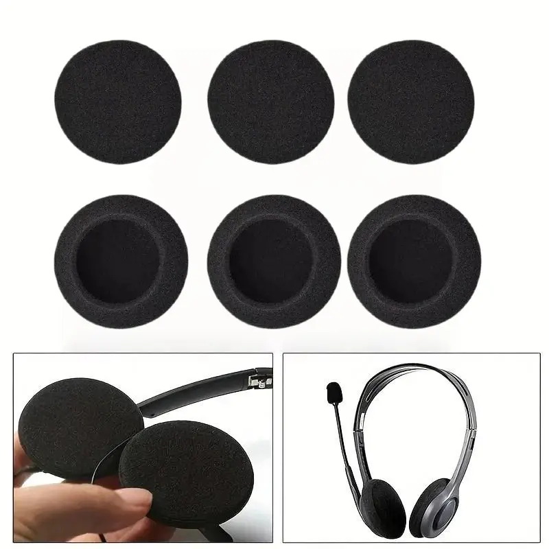 6-Pack Round Earphone Sponge Pads, Thickened Foam Cushions, Over-Ear Headset Ear Pads, Multiple Sizes Available, Universal Replacement Pads