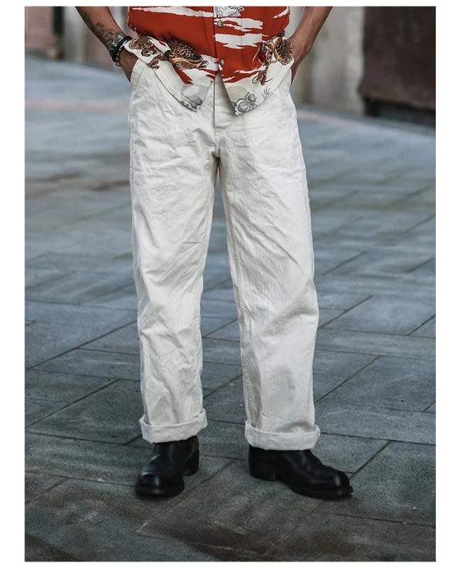 Kyn Apparel  Retro Naval Deck Trousers Vintage Inspired Herringbone Twill Work Pants