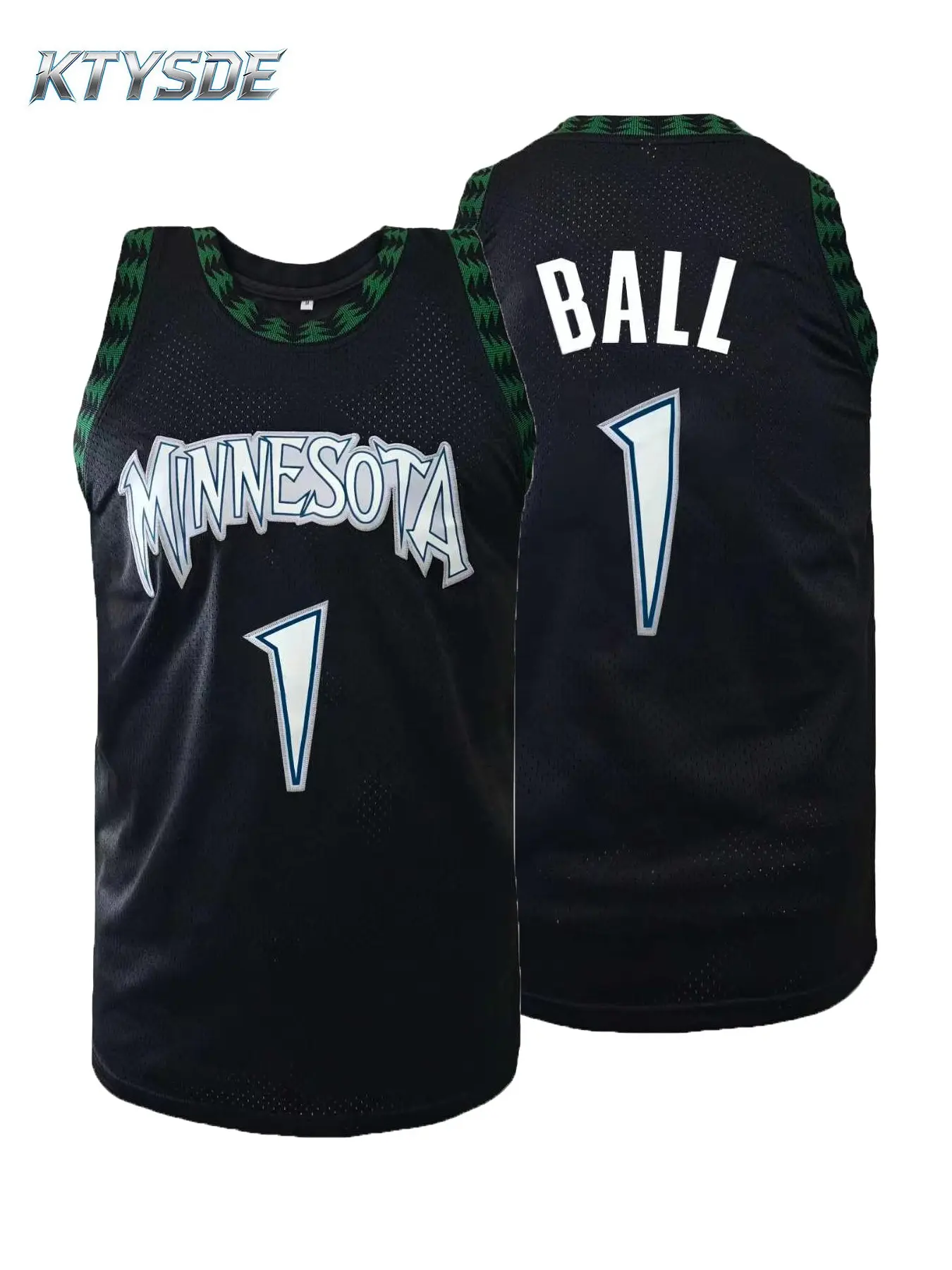 KTYSDE Men's Minnesota #1 Basketball Jersey, Retro Embroidered Loose Fit Breathable Mesh Sleeveless Top, Athletic Shirt for Unisex Basketball Training Casual Wear