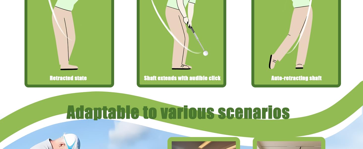 Stainless Steel Retractable Golf Swing Trainer & Grip Trainer for Right-Handed Training with Strength & Tempo Practice Telescopic Non-Slip Scratch-Resistant Club for Chipping and Hitting