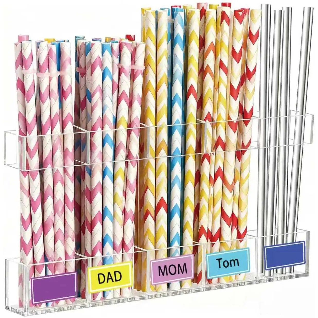 Straw Holder for Cabinet Door,  Straw Organizer Storage for Kitchen, 9.5'' Large Tumbler Straw Dispenser for Counter/Cupboard, Kitchen Accessories Container with  Adhesion, Split Design
