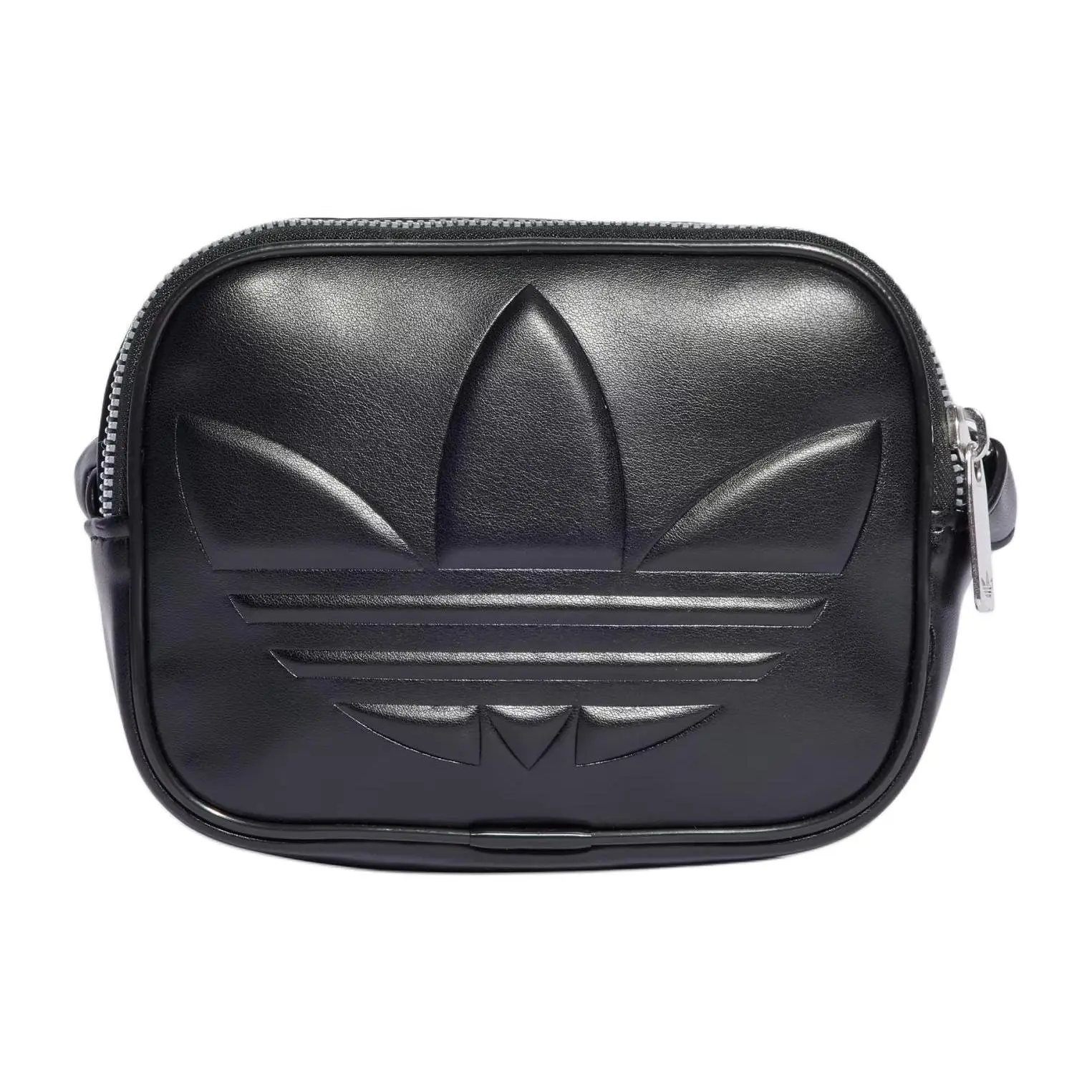 Adidas Originals Trefoil Adjustable Strap Zip-Top Crossbody Bag for Women, Synthetic Leather, Mini, Black