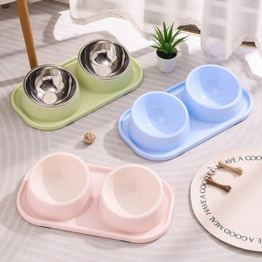 Pet Supplies: Double Stainless Steel Bowls, Anti-Spill Dog Bowls, Angled Neck-Protecting Cat Bowls, Cat Food Bowls For Feeding