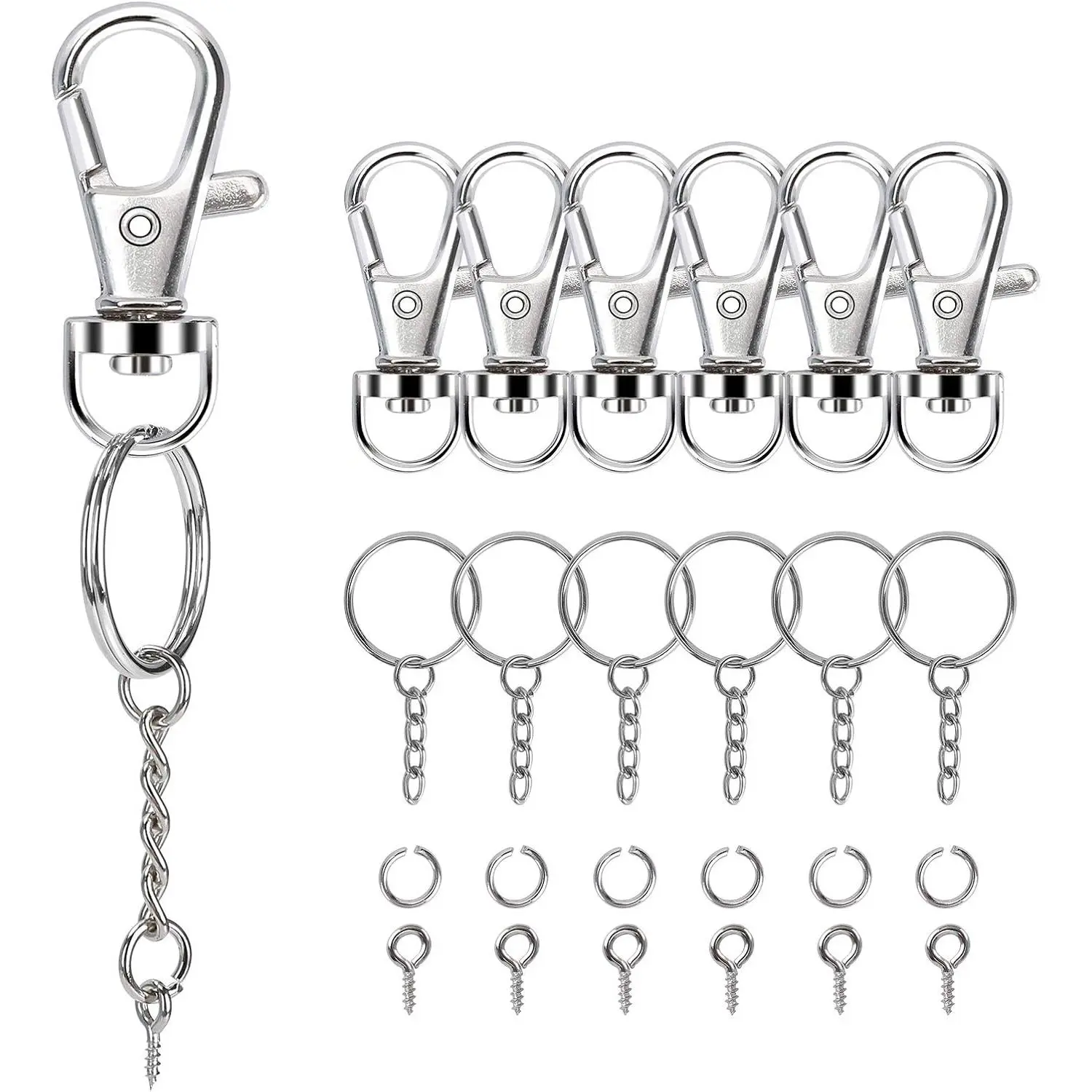 160 count  Making kit - 40 count Swivel Lobster Clasp, 40 count Key Rings with Chain, 40 count Jump Rings and 40 count Screw Eye Pins for  Lanyard, Crafts and  Making