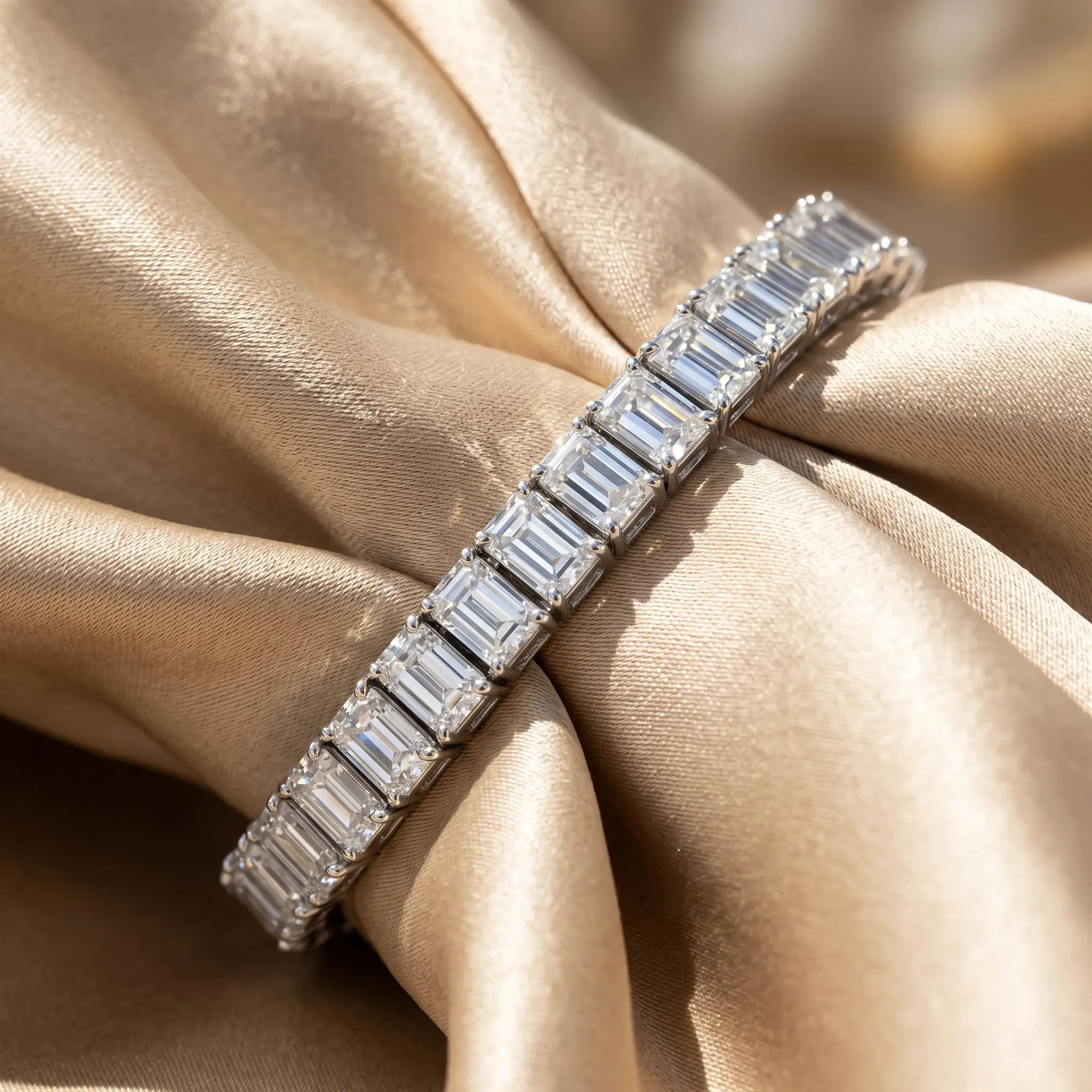 Exquisite Emerald Cut Moissanite Tennis Bracelet in 925 Sterling Silver with Heavy Plating, Ultra-Brilliant Fine Jewelry Chain