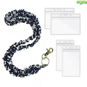 3 Pack Stretchy Satin Scrunchie Lanyard with Waterproof ID Badge Holders, Retractable Elastic Neck Lanyard 17.5 to 30 Inches, Bronze Lobster Clasp & Key Ring, Soft Skin Friendly Strap For Office Nurse Teacher Student Work School Daily Keys Holder