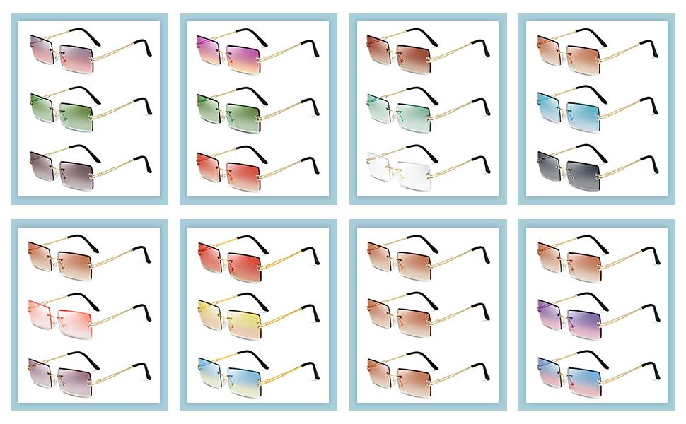 3 Pairs Rimless Rectangle Sunglasses Tinted Frameless Eyewear Vintage Transparent Rectangle Y2K Glasses