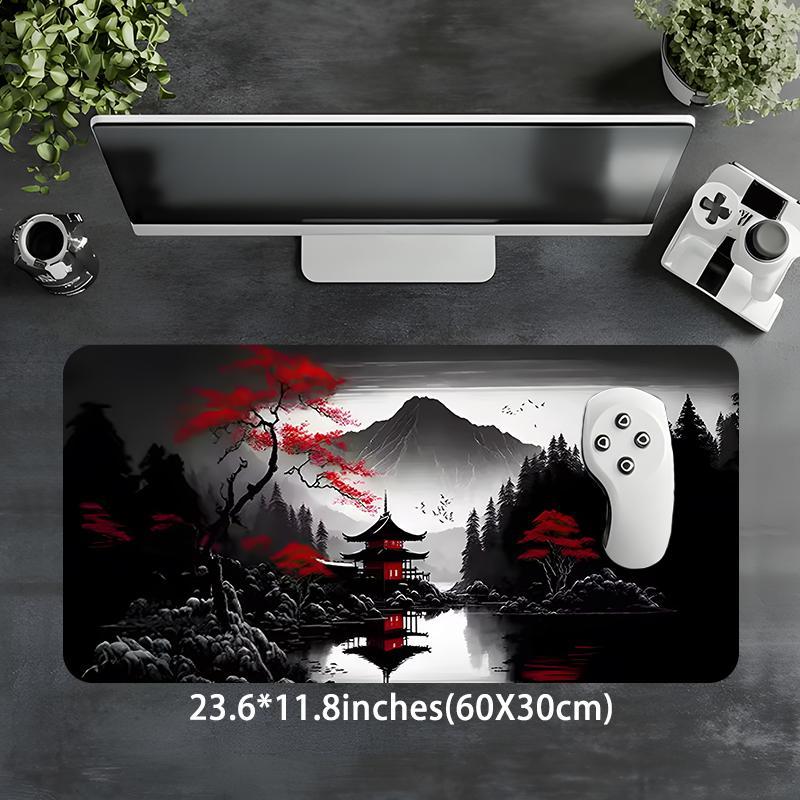 Japanese Landscape Pattern Mouse Pad, Rectangle Gaming Mouse Pad, Non-slip Mousepad, Office Desk Keyboard Mouse Mat for Home Office Game Room Desk