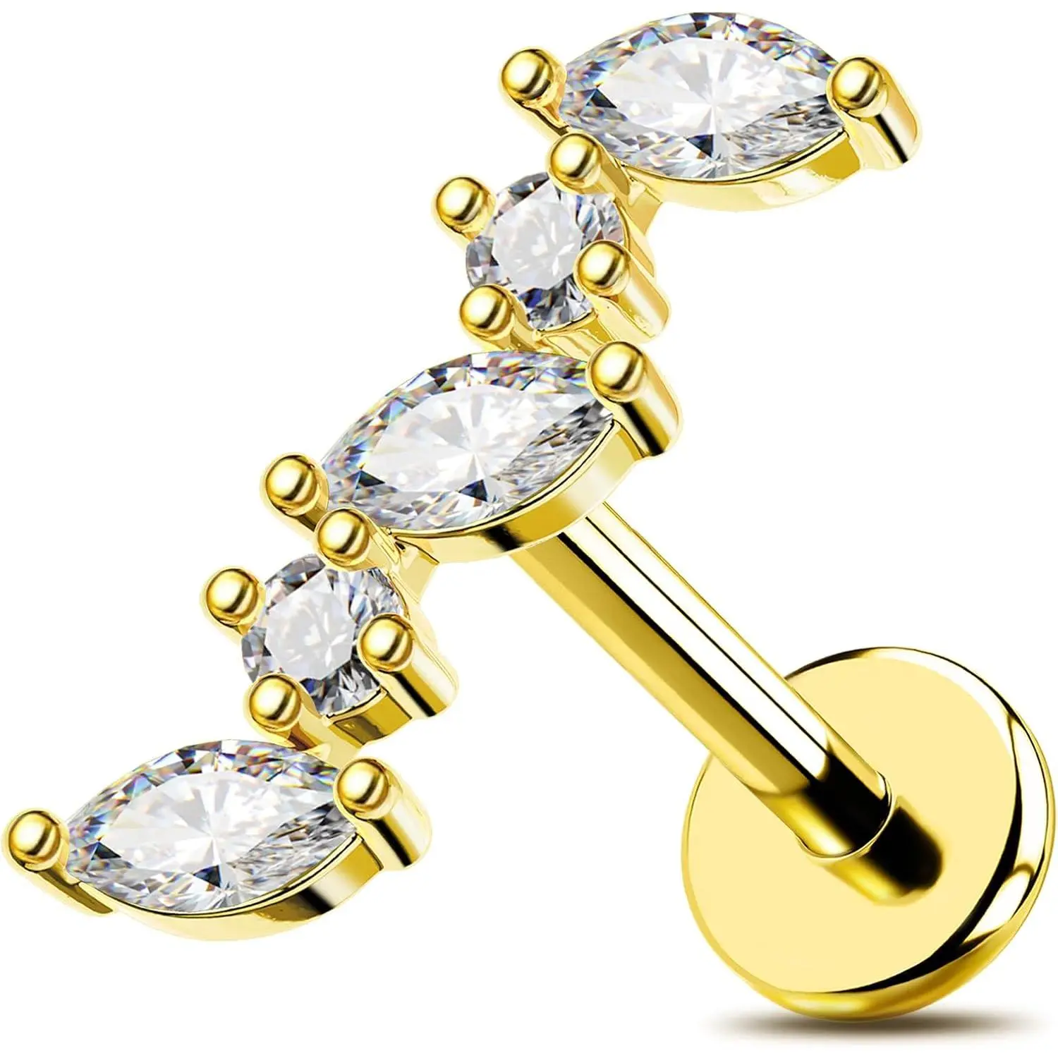 18G Titanium Helix  -Flat   Cartilage Earrings, Push Pin Upper Lobe Earrings Clear  CZ Cartilage Rook Tragus Conch